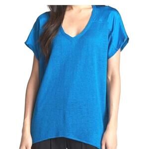 Eileen Fisher Silk Linen Jersey Silk Habutai CRYSTAL BLUE Short Sleeve Top